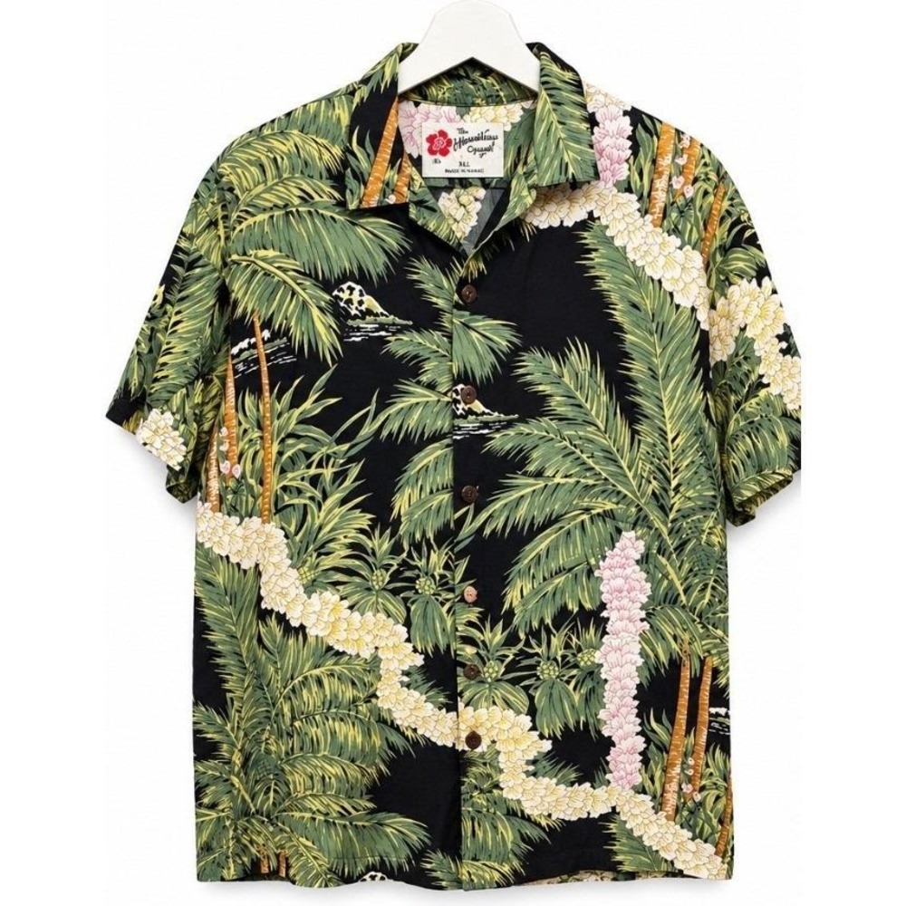VTG 90s Hilo Hattie Hawaiian Shirt XL Rayon Made Hawaii Tropical Aloha Palm